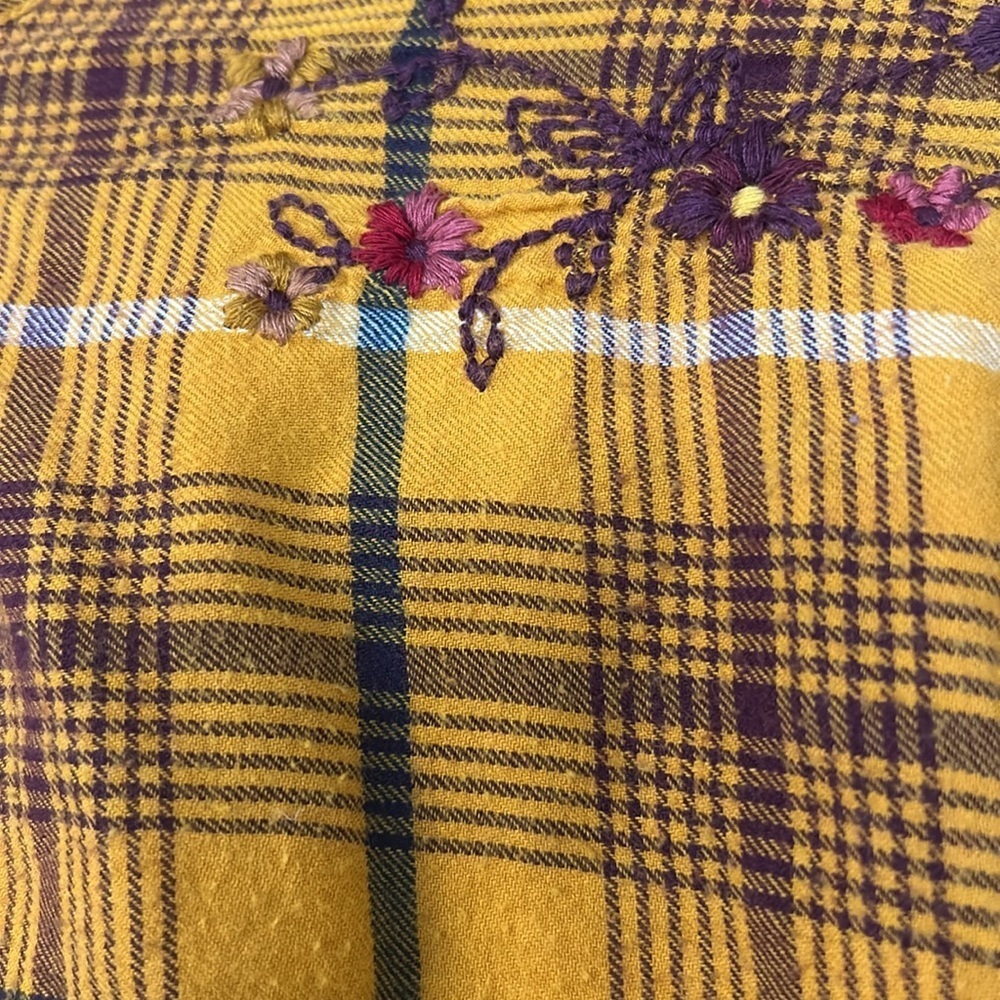 Yellow Plaid Button-Up Shirt with Embroidery - Picture 10 of 11